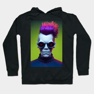 Punk Skull With Colorful Hair Cyberpunk Concept Digital Illustration Hoodie